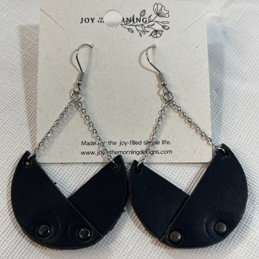 Leather Teardrop Dangle Earrings, Joy In The Morning Black Artisan Fortune Cooki